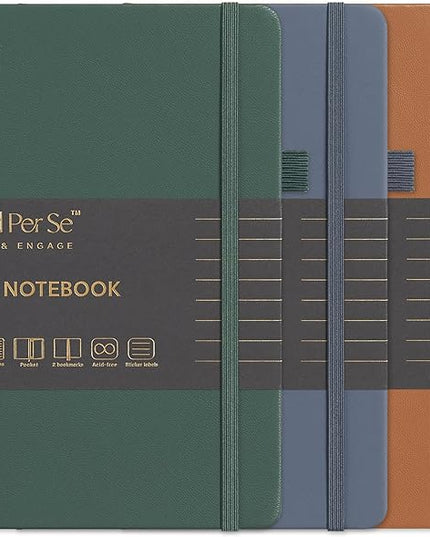 &And Per Se Lined Journal Notebook (3 Packs), 160 Pages 100GSM Thick Paper, A5 Hardcover College Ruled Journals for Writing, 5.7'' x 8'' (Brown, Blue & Green)
