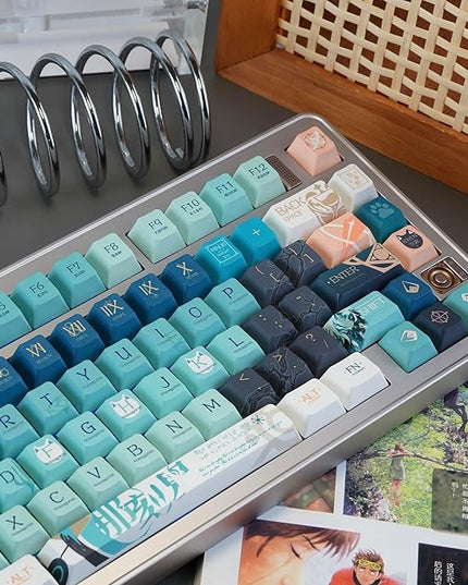 Custom PBT Keycaps，Japanese Anime Gradient Green Keycap Dye-Sublimation Cherry Profile Key caps Set Compatible with 60%/65%/75% Gateron Mechanical Gaming Keyboards