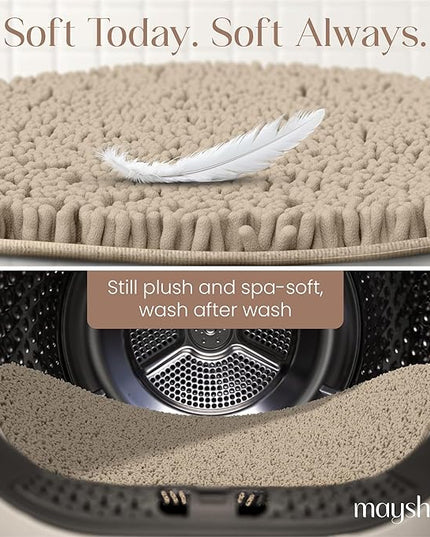 MAYSHINE Round Area Rug Set for Bathroom | Soft Plush Chenille Bath Mat, Water Absorbent Non-Slip Bathroom Rug | Washable Shag Carpet for Shower, Bedroom, or Home Décor | 48"x48" (Round) | Beige