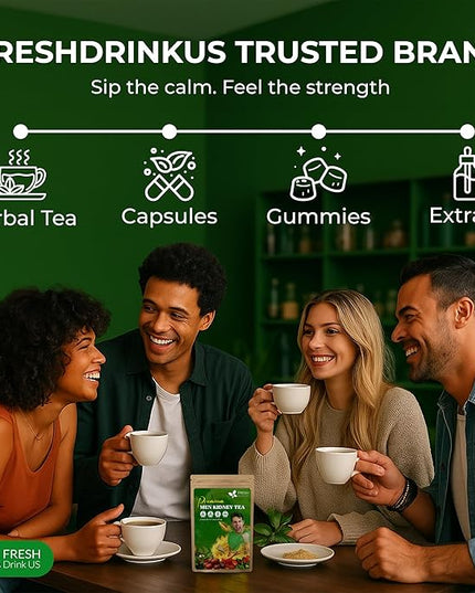 FreshDrinkUS, 24 Packs of Premium Herbal Support Tea – Ginseng Six Treasure Blend, 9 Powerful Ingredients, 10g/Bag – Men's Wellness Tea with Ginseng and Five Treasure Aid Root.