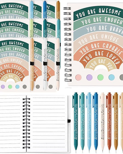 Janlaugh 100 Pcs Mental Health Gifts for Women Men Include 50 Mental Health Notebook 50 Inspirational Ballpoint Pen Self Care Notebook with Sticky Note Mood Support Boss Day Gift for Coworker Student