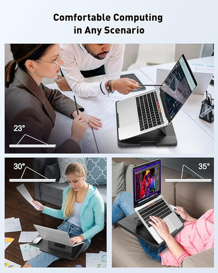 AboveTEK Adjustable Laptop Lap Desk, 3 Ergonomic Angles, PU Leather Non-Slip Surface, Heat Shield, Retractable Mouse Pad, Portable Laptop Lap pad Workstation for Bed, Sofa, Travel