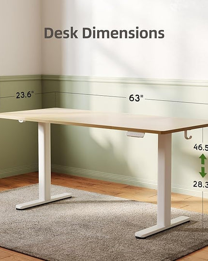 INNOVAR Electric Standing Desk, Adjustable Height Stand up Desks, 63 x 24 Inches Sit Stand up Desk for Home Office Computing, 3-Preset Memory Height Ergonomic Rising Desks, Nature