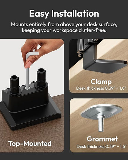 Pixio PS1D Wave Black Dual Monitor Arm Stand Desk Mount - Fits up to 32 inches Monitors and up to 19.8lbs. VESA Compatibility and Integrated Cable Management