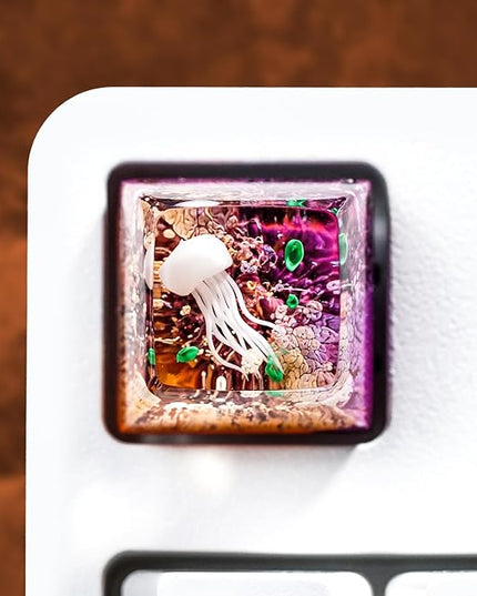 Jellyfish Artisan Keycap Purple Yellow Ocean R1 SA Profile Custom Sea Creature Keycaps 1U ESC Handmade Gaming Sea Resin Key Cap Cherry MX Switch Compatible Mechanical Keyboard Jellyfish Lover Gift