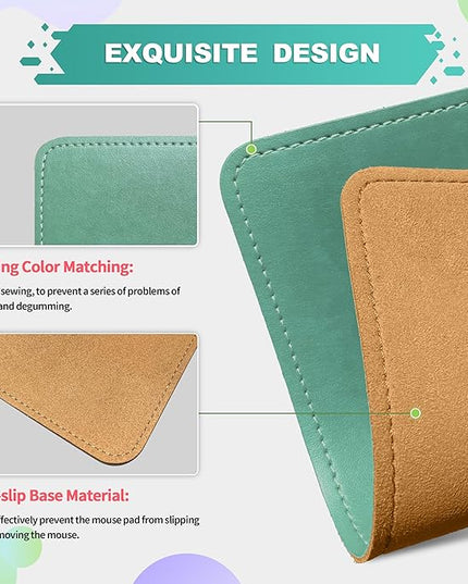 Mouse Pad, PU Mouse Pad，Leather Mouse Pad with Stitched Edge Micro-Fiber Base with Non-Slip Waterproof，Mouse Pad for Computers，Laptop, 8x11Inch (Turquoise)