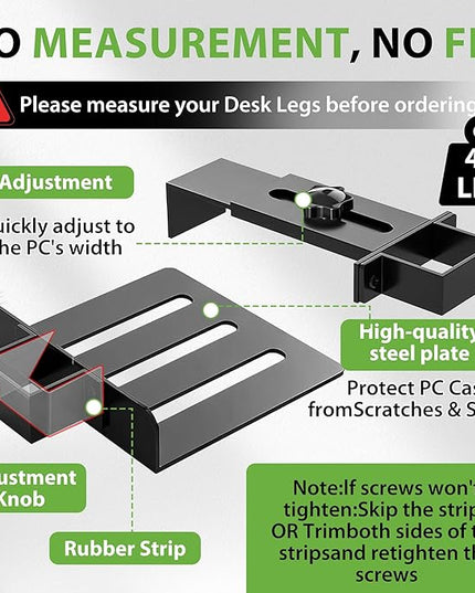 Under Desk PC Mount - No Drilling 44 Lb PC Holder Under Desk, PC Mount for Standing Desk Fits Only 2 9/16''×1 3/4'' Desk Legs, Black