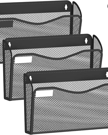 Wall File Organizer, Mesh Hanging File Organizer, Home Office Organization and Storage, 3 Single Pockets Document Magazine Rack