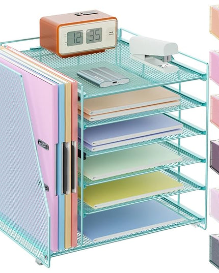 gianotter 6-Tier Paper Organizer With Magazine Holder, Desk Organizers and Accessories, Desk Accessories & Workspace Organizers, File Organizer for Office Supplies Storag (Blue, 6-Tier)