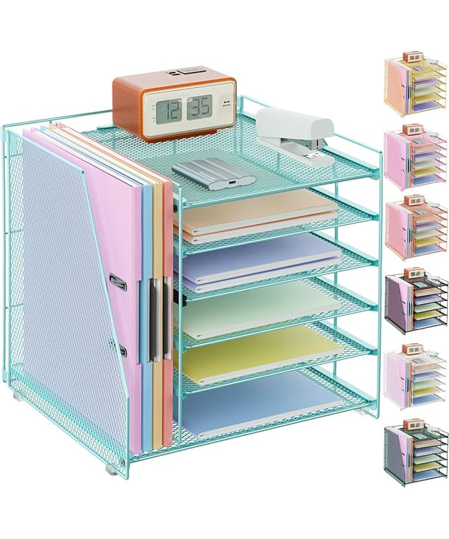 gianotter 6-Tier Paper Organizer With Magazine Holder, Desk Organizers and Accessories, Desk Accessories & Workspace Organizers, File Organizer for Office Supplies Storag (Blue, 6-Tier)