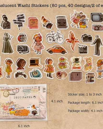 Knaid Vintage Scrapbook Supplies Pack (200 Pieces) for Junk Journal Bullet Journals Planners Aesthetic Paper Stickers Craft Kits Cottagecore Collage Album (Retro)