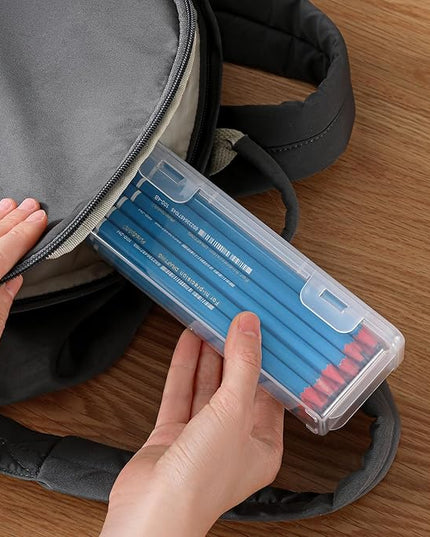 10 Pack Clear Plastic Pencil Case Boxes - Narrow Stackable Storage Organizers with Snap Lids for Pens, Markers, Makeup Brushes, Art Supplies, Beads, Jewelry, School Office Use, Rectangular Narrow