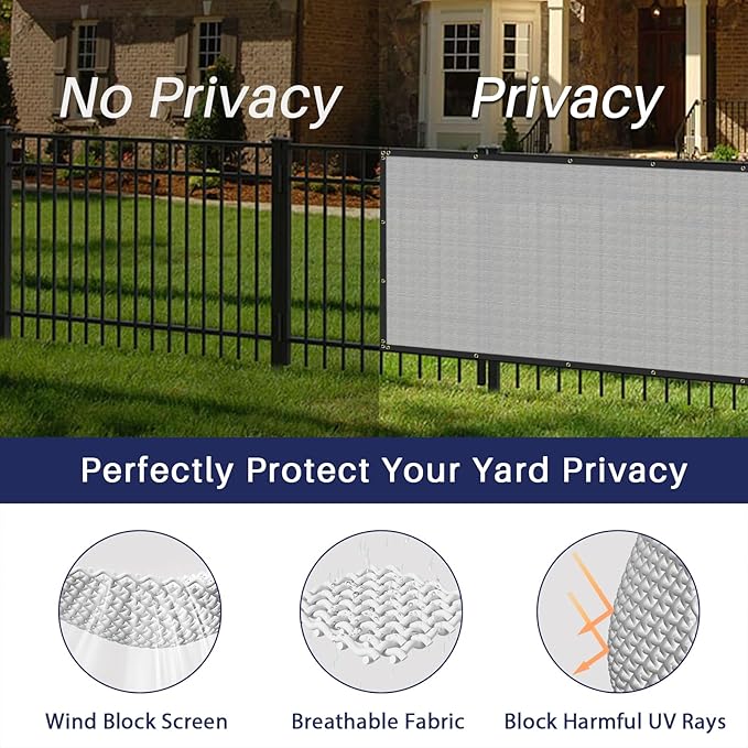 Windscreen4less Privacy Fence Screen Heavy Duty Windscreen Fencing Mesh Fabric Shade Net Cover with Brass Grommtes for Outdoor Wall Garden Yard Pool Deck, 6'x56' Light Gray