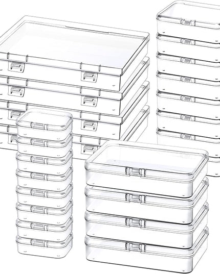 24 Pack Mixed Sizes Small Plastic Storage Containers, Mini Rectangular Small Items Organizer Boxes with Hinged Lids and Labels for Craft Jewelry Beads