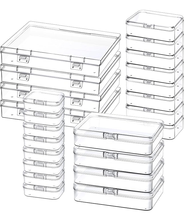 24 Pack Mixed Sizes Small Plastic Storage Containers, Mini Rectangular Small Items Organizer Boxes with Hinged Lids and Labels for Craft Jewelry Beads