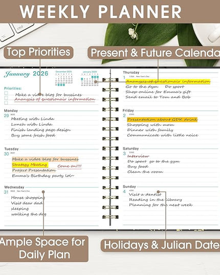 Ymumuda 2026 Planner, Daily Weekly Monthly Planner, 2026 Calendar Planner (Jan 2026 - Dec 2026), 8.4" x 6.3", Teacher School Student Work Agenda with Tabs, Ideal for School Office Supplies