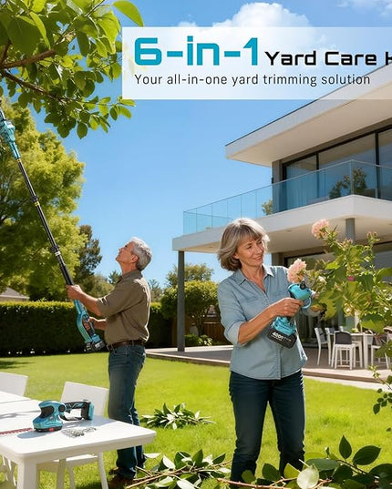 SEESII Cordless Pole Chainsaw, Hedge Trimmer, Pruning Shears, 4000mAh Battery Powered Extendable Garden Tool Kit for Outdoor Use, Electric Long Reach Saw, Hedge and Grass Trimmer, Pruner for Yard Care