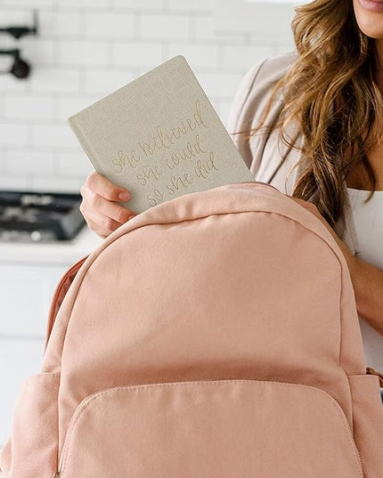 Sweet Water Decor Cute Motivational Lined Composition Notebook for Women, 100 Ruled Pages for Writing, Diary with Fabric Inspirational Cover (Tan She Believed She Could)