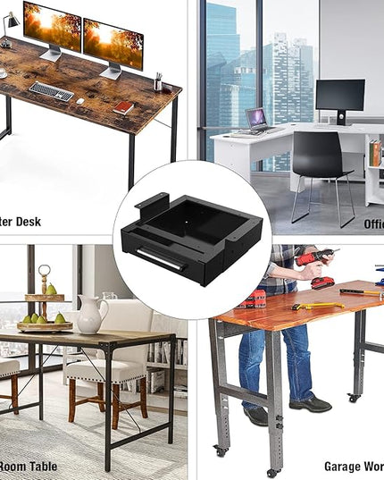 UNITEDPOWER Under Desk Drawer Storage, Pull-Out Office Hidden Counter Drawer, Metal Sliding Organizer Mount Below Table, Optional Bracket Height, Black