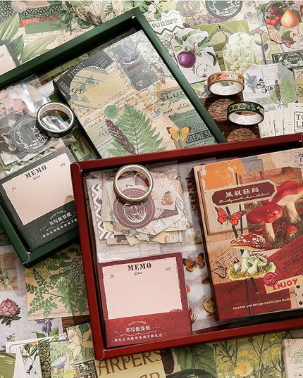 Scrapbooking Supplies Kit, Vintage Botanical Aesthetic Scrapbook Kit for Bullet Junk Journal, Stationery, A6 Grid Notebook, Flower DIY Journaling Supplies, Birthday Craft Gift for Teen Girl Women