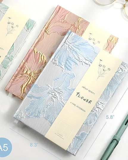 Hardcover Journal, Flower Notebook, A5, 6x8, Lined Pages, Lay-flat, Beautiful Journal for Women, Lily Flower, Blue Journal for Writing, Personal Notebook, Dream Journal, Self Care Journal