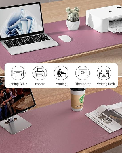 Aothia Leather Desk Pad Protector, Mouse Pad, Office Desk Mat, Non-Slip PU Leather Desk Blotter, Laptop Desk Pad, Waterproof Desk Writing Pad for Office and Home (48"x17", Dark Pink)
