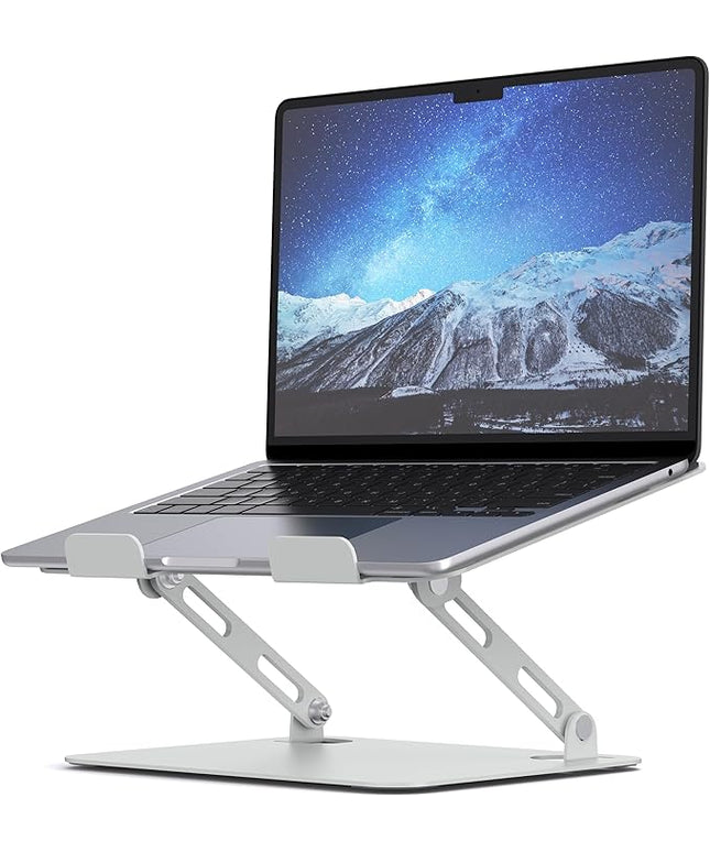 SOUNDANCE Laptop Stand for Desk with Stable Heavy Base, Adjustable Height Multi-Angle, Ergonomic Metal Riser Holder, Foldable Mount Elevator, Compatible with 10 to 15.6 Inches PC Computer, Silver