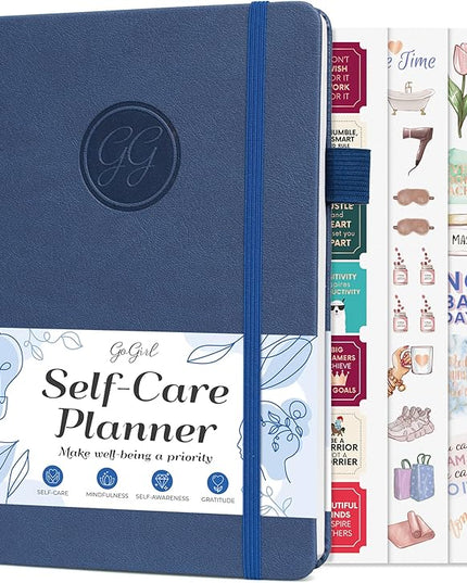 GoGirl Self-care Journal – Daily Mental Health Notebook with Mood & Wellness Trackers – Personal Development, Meditation & Reflection Journal for Women – Hardcover, Lasts 3 Months (Indigo Blue)