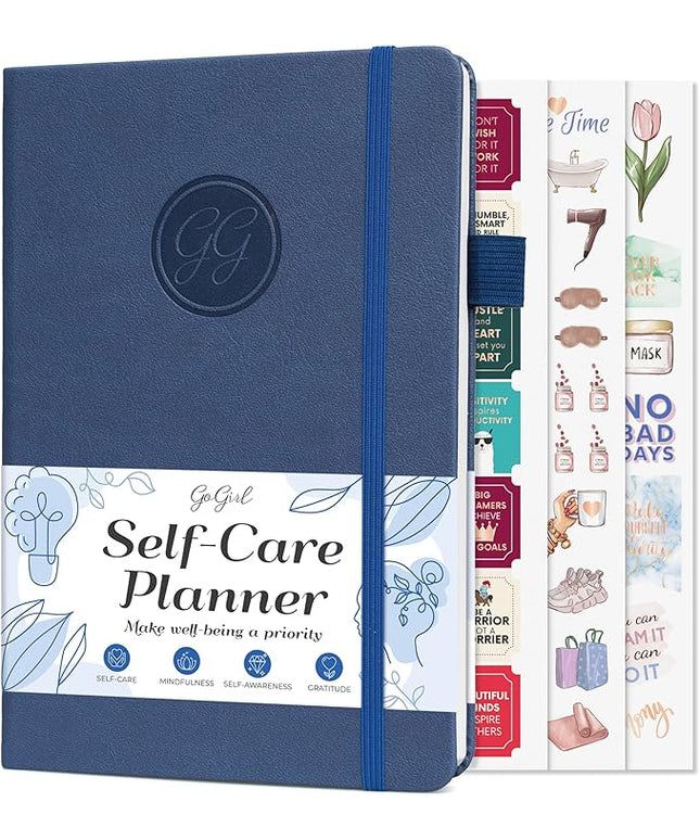 GoGirl Self-care Journal – Daily Mental Health Notebook with Mood & Wellness Trackers – Personal Development, Meditation & Reflection Journal for Women – Hardcover, Lasts 3 Months (Indigo Blue)