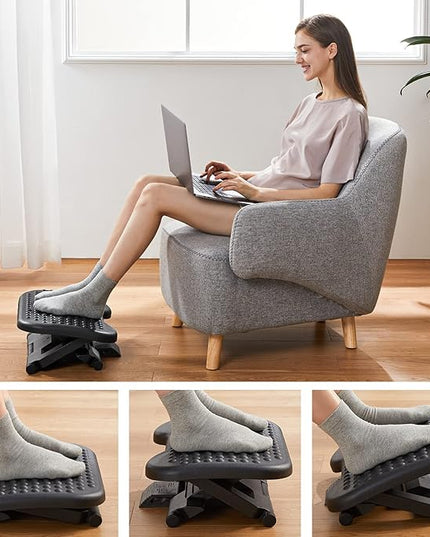 HUANUO Adjustable Desk Footrest, Foot Rest for Under Desk at Work with Massage, Adjustable Foot Stool with 3 Height Position & 30 Degree Tilt Angle Adjustment for Home, Office