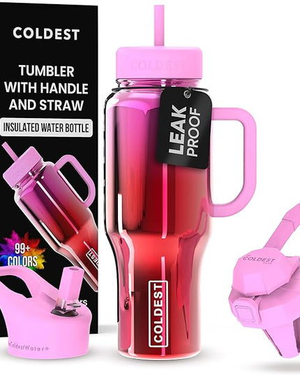 Coldest Tumbler with Handle and Straw - 100% Spill Proof Tumbler with Straw (3 Lids) - Stainless Steel Insulated Leakproof Tumblers for Women & Men - Cup Holder Friendly - 36 oz (Tulip Nova)