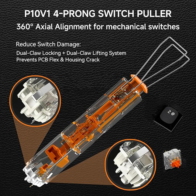 KEMOVE P10-V1 4-Claw Switch & Keycap Puller for Mechanical Keyboards - Ergonomic Pain-Free Design, 304 Stainless Steel Omni-Directional Tool for Effortless Switch/Keycap Removal