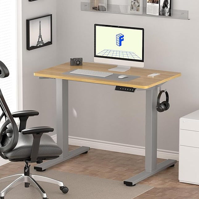 FLEXISPOT EN1 One-Piece Adjustable Desk 40 x 24 Inches Stand Up Desk Electric Height Adjustable Standing Desk with Seamless Desktop (Silver Frame + 40 inches Natural Top, 2 Packages)