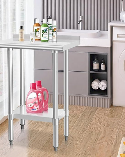 HARDURA Stainless Steel Commercial Work Table Prep Work Metal Table 14×24 Inches with Undershelf and 2" Backsplash Heavy Duty NSF 430 for Kitchen Food Prep