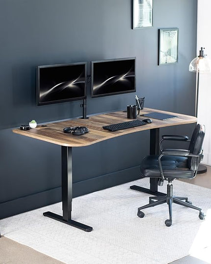 VIVO Electric 63 x 32 in Dual Motor Standing Desk, Memory Height Adjustment, 2B Series, Reclaimed Wood Top Black Frame, DESK-KIT-2B1P