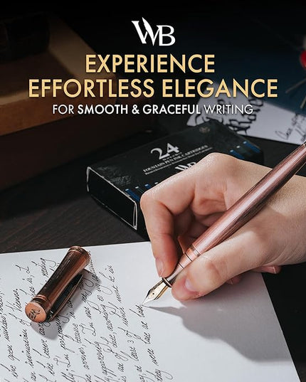Wordsworth & Black Luxury Fountain Pen - Stunning Brushed Copper Pen, 18K Gilded Nib (Medium), Ink Converter, Best Pen Gift Set for Men & Women, Professional, Executive, Office, Nice Pens
