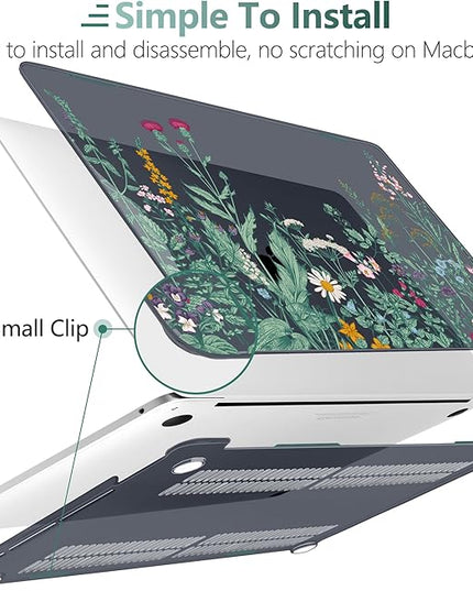 DONGKE Compatible with MacBook Pro 13 inch Case 2024 2023-2020 Release A2338 M2/M1 A2251 A2289 with Retina Display & Touch ID, Plastic Hard Shell & Keyboard Cover & Screen Film - Beautiful Wildflowers
