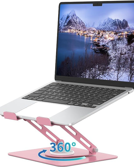 ALASHI Laptop Stand for Desk with 360° Rotating Base, Multi-Angle Adjustable Laptop Stands, Foldable Laptop Riser Compatible with 10 to 15.6 Inches PC Computer, Pink