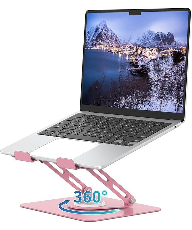 ALASHI Laptop Stand for Desk with 360° Rotating Base, Multi-Angle Adjustable Laptop Stands, Foldable Laptop Riser Compatible with 10 to 15.6 Inches PC Computer, Pink