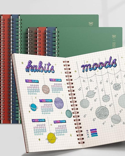 EMSHOI Graph Paper Spiral Notebook 7.48" x 10.15", 2 Pack 320 Pages B5 Large Graph Notebook with Sticky Notes, 100gsm Thick Grid Paper, Plastic Hardcover Journals for Writing Engineering Graphing