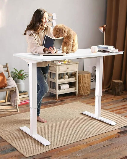 FLEXISPOT EN1 One-Piece Standing Desk with 1-Inch Thick Desktop, 48"x30" Electric Height Adjustable Desk for Home Office & Multi-Device Workstations, White(White Frame)