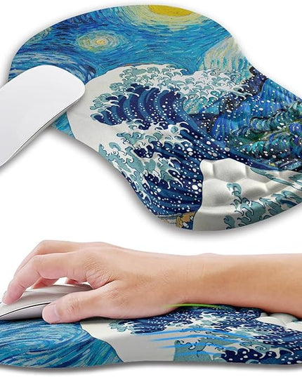 Ergonomic Mouse Pad Wrist Support with Memory Foam Massage Bulge, Carpal Tunnel Pain Relief Mousepad Wrist Rest for Mouse(12x8 inch,Wave Starry)