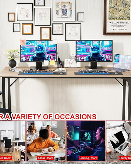 PayLessHere | 55 Inch Computer Desk | Nature | Office Desk with Metal Frame, Adjustable Feet | Water-Resistant, Scratchproof Surface | Sturdy Writing Table for Home Office or Study | Pack of 1