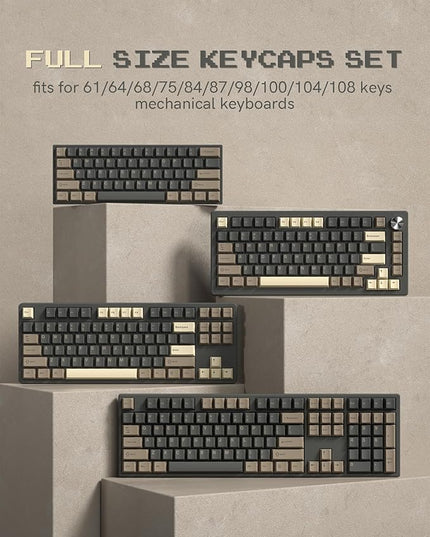Womier Double Shot PBT Keycaps Set 138 Keys, Cherry Profile Custom Keycaps 60 65 75 100 Percent for 61/64/68/84/87/100/104/108 Retro Gaming Mechanical Keyboard, Brown Gray