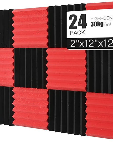 Acoustic Foams Panels 24 Pack 2" x 12"x 12" Sound Proof Foam Panels for Walls High Density and Fire Resistant Soundproofing Panels Soundproof Studio Wedges Sound Dampening Panels