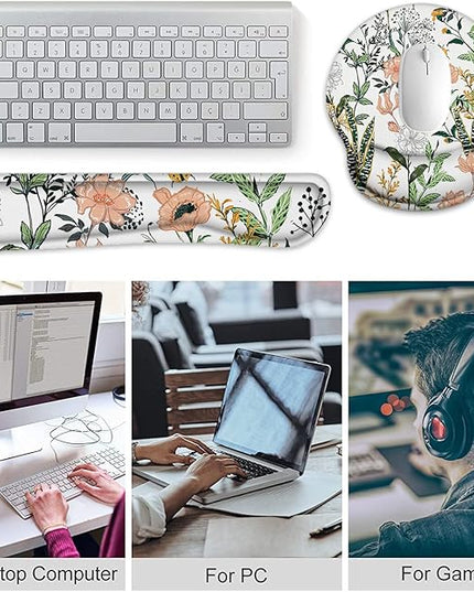 Keyboard Wrist Rest and Mouse Pad, Ergonomic Memory Foam Mouse Pad Wrist Support, Non-Slip & Pain Relief Mouse Pad and Keyboard Wrist Support, Comfortable Mousepad with Wrist Rest for Home, Office