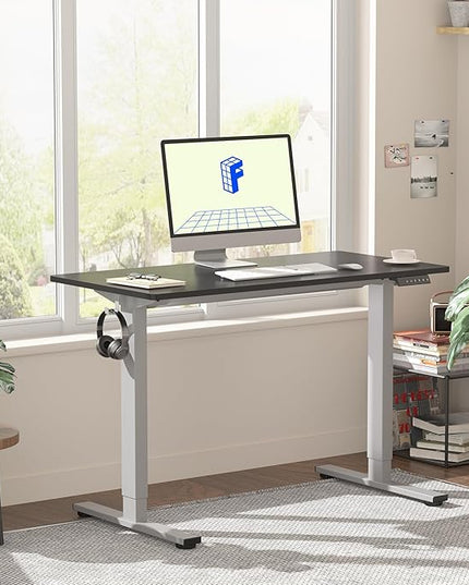 FLEXISPOT EN1 One-Piece Adjustable Desk 40 x 24 Inches Stand Up Desk Workstation Electric Standing Desk with Seamless Desktop (Silver Frame + 40 inches Black Top, 2 Packages)