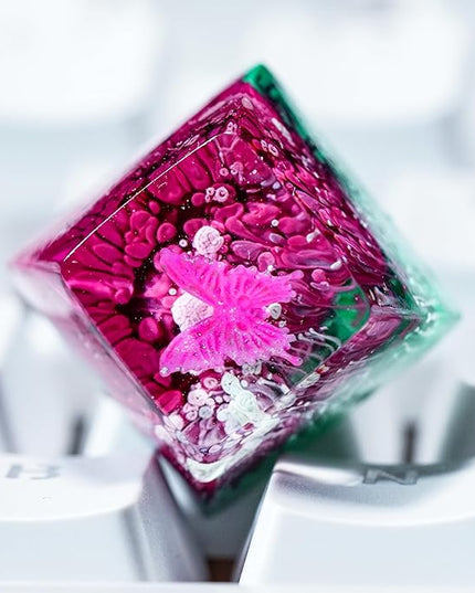 Pink Butterfly Artisan Keycap Enchanted Forest R1 SA Profile Custom Keycaps 1U ESC Handmade Gaming Resin Key Cap Cherry MX Switch Compatible Mechanical Keyboard Butterfly Lover Gift