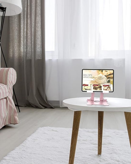 KABCON Tablet Stand,【Updated】 Adjustable Eye-Level Aluminum Solid Desktop Stand Holder,Compatible with iPad Series,Microsoft Surface Series,Samsung,Kindle Fire,Etc.Up to 15'' Tablets-Pink