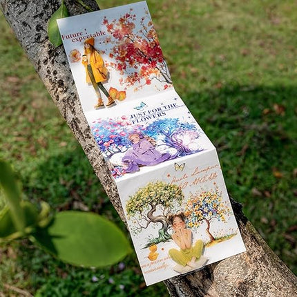 MiyouLuna 6 Rolls Blooming Forest PET Tape Set, 6 Rolls Tree-Themed Tapes with Decorative Clip, Scrapbook and Journal Supplies for DIY Crafts and Collage